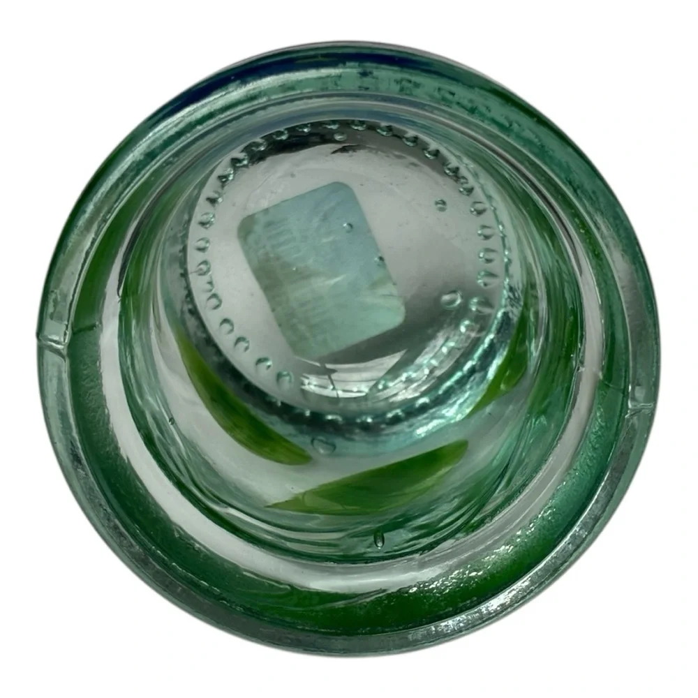 Crate & Barrel Green Glass Votive Tea Light Candle Holder Flower Hand Painted